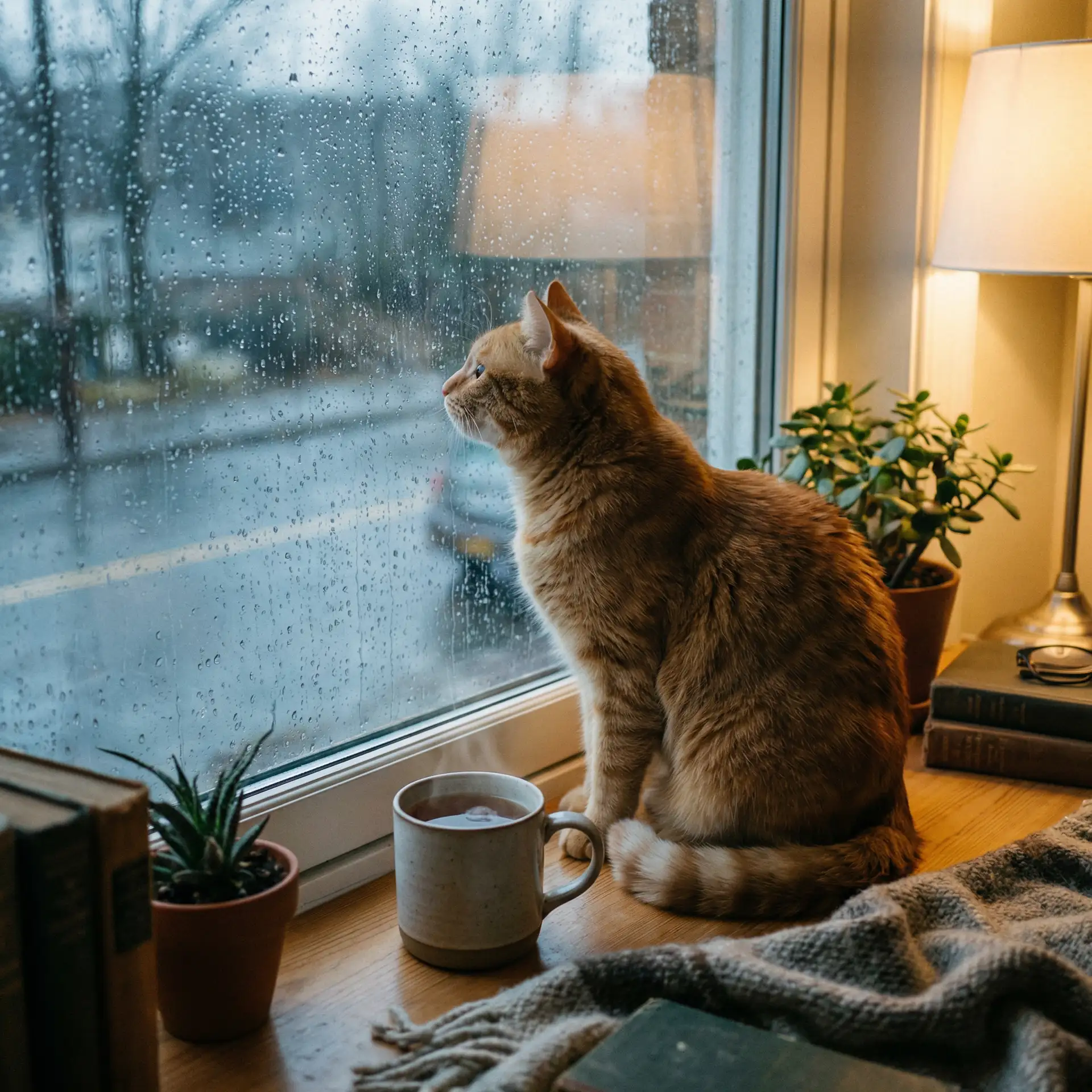 猫咪望着窗外的雨 - 肯普法第一季